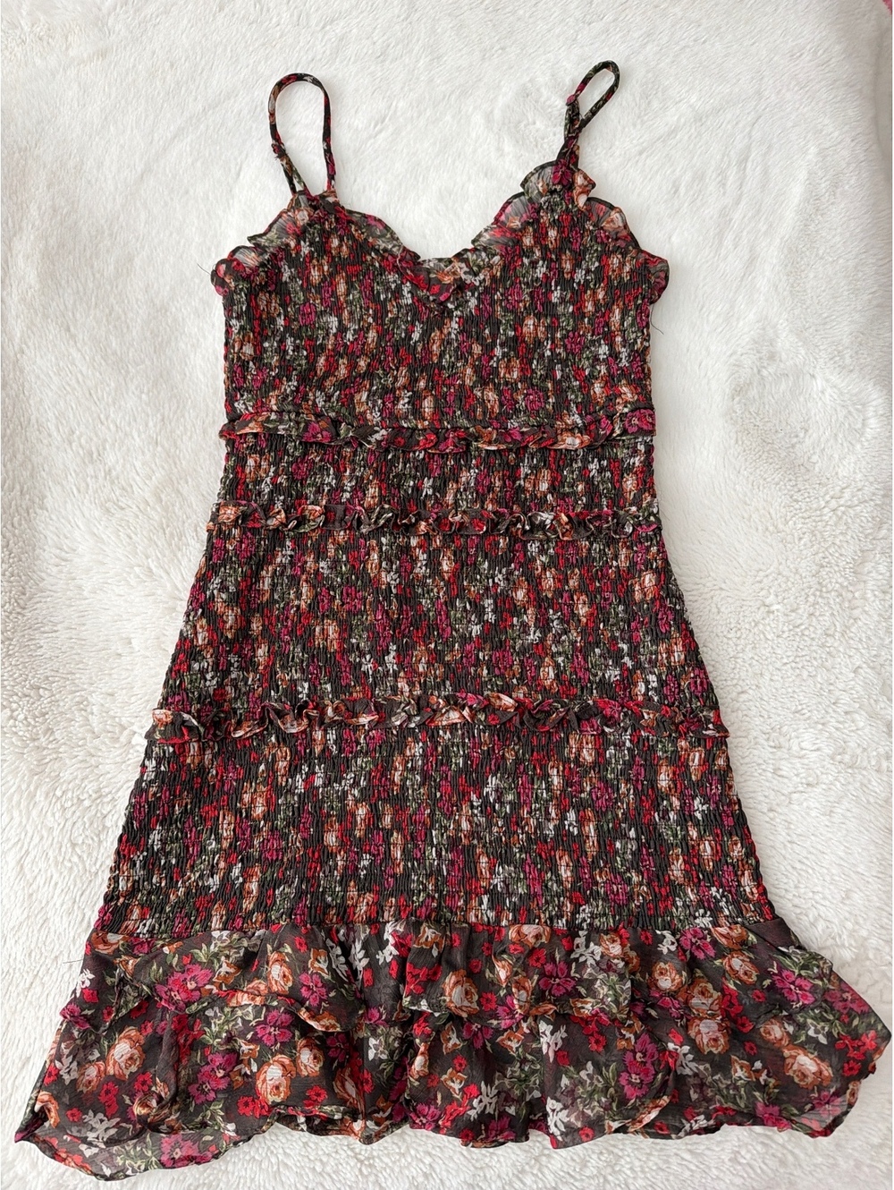 Fall floral mini dress w/ruffles
